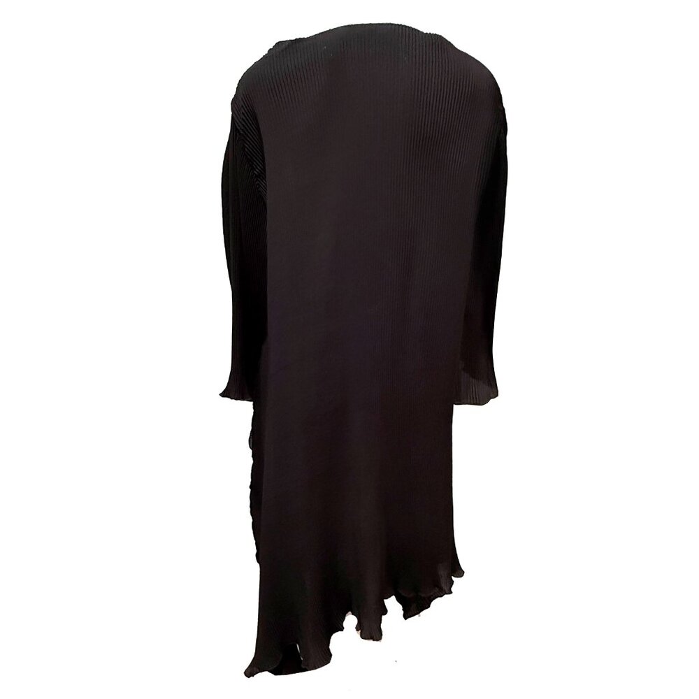 Heydari Pleated Asymmetrical Hem Dress Tunic Black One Size Plissé Fabric - Picture 10 of 10